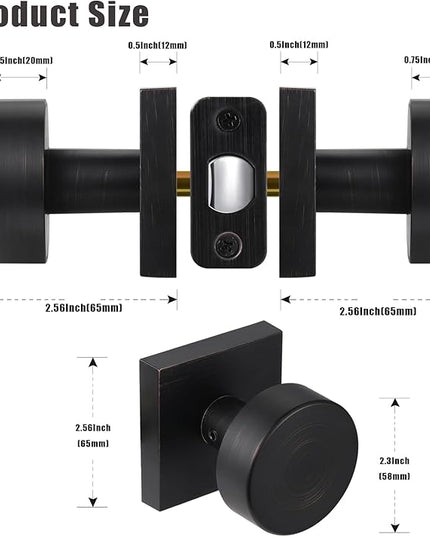 Door Knobs Interior Oil Rubbed Bronze Passage Door Knobs for Hall and Closet, Square Antique Bronze Passage Door Handles