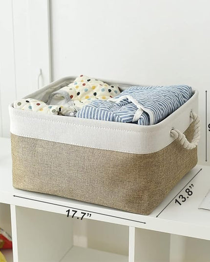 TheWarmHome Organization and Storage Basket for Organizing - X Large - 3 Pack 17.7L×13.8W×9.8H in Collapsible Storage Bin for Shelves, Fabric Basket for Gifts Organizer Toy Closet (White & Khaki)