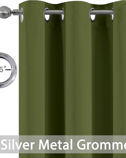Yakamok Blackout Curtains for Bedroom,Thermal Insulated Blackout Grommet Top Drapes for Living Room, Olive Green,38x84 Inch, 2 Panels