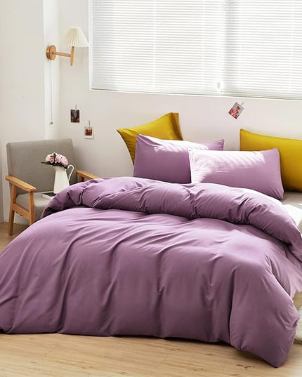 Luxlovery Purple Comforter Set Queen Pale Mauve Bedding Comforter Set Modern Solid Lilac Dusty Purple Blanket Soft Breathable Blanket Quilts 3 Piece Bedding Set for Women