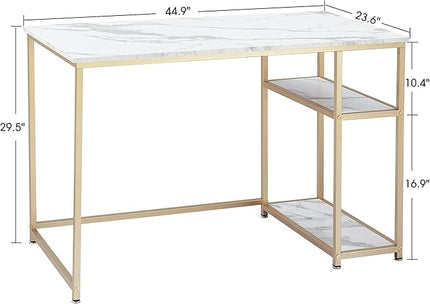 ivinta Computer Desk, Small Home Office Desk with Storage Shelves for Living Room, Bedroom, Office Whale (White and Gold, 44.8")