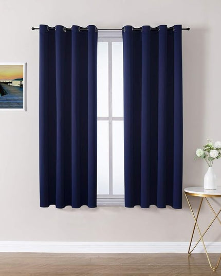 ChrisDowa Grommet Blackout Curtains for Bedroom and Living Room - 2 Panels Set Thermal Insulated Room Darkening Curtains (Navy Blue, 52W x 63L)