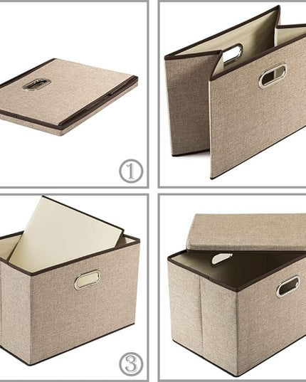 PRANDOM Extra Large Collapsible Storage Bins with Lids [3-Pack] Linen Fabric Foldable Storage Baskets Boxes Organizer Containers Cube with Cover for Bedroom Closet Office Nursery (22.8x15.75x13.8)