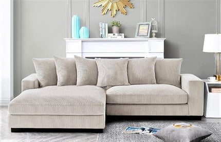 Luxe Oversized Two-Piece Sectional Couches for Living Room, 102.4-Inch L Shaped Sofa with Chaise, Upholstered with Corduroy Fabric, Ivory - Left Facing
