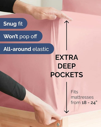 Extra Deep Queen Sheet Set - 6 Piece Breathable & Cooling Sheets - Hotel Luxury Bed Sheets Set - Easy & Secure Fit - Soft, Wrinkle Free & Comfy Sheets Set - Baby Pink Sheet Set with Extra Deep Pockets