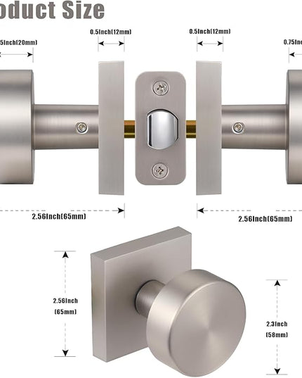 Passage Door Knobs Interior, Brushed Nickel Door Knob for Closet Doors and Hallway, Modern Interior Round Door Handles, Satin Nickel