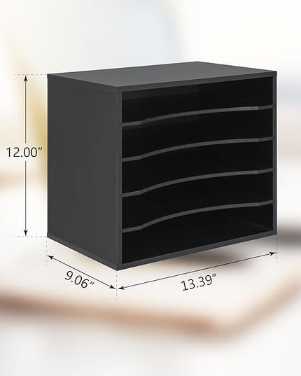 EMERIT 4-Tier Adjustable Paper Organizer, Large Capacity Book Shelf for Textbooks/Magazines/Office Files, Wooden Dividers, 7 lbs per Shelf, Black
