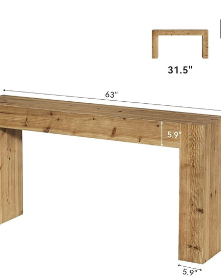 Solid Wood Console Table, 63-Inch Farmhouse Sofa Table Behind Couch for Entryway, Living Room, Foyer, Easy Assembly (Light Wood)