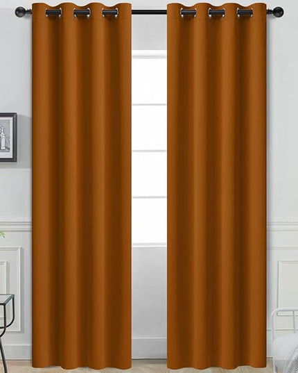 Yakamok Burnt Orange Blackout Curtains with Grommet Orange Room Darkening Thermal Insulated Curtain Set of 2 Drapes for Bedroom Living Room, 52W x 96L,2 Panels