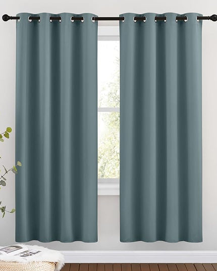 NICETOWN Bedroom Blackout Curtains 72 inch Length - Thermal Insulated Grommet Room Darkening Window Treatments for Children Room/Living Room (Greyish Blue, 2 Panels, W46 x L72)