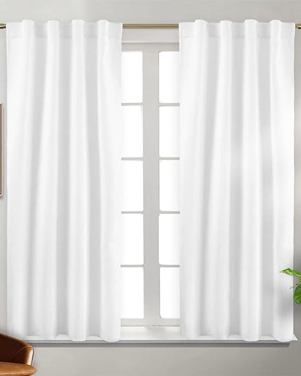 BGment Rod Pocket and Back Tab 50% Blackout Curtains for Bedroom - Thermal Insulated Room Darkening Curtains for Living Room, 2 Window Curtain Panels (38 x 54 Inch, Pure White)
