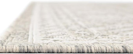 Rugs.com Outdoor Aztec Collection Rug – 6 Ft Square Light Gray Flatweave-Pile Rug Perfect for Living Rooms, Kitchens, Entryways