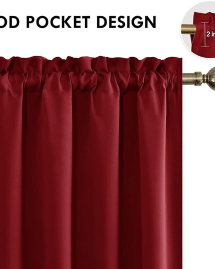 DWCN Christmas Burgundy Room Darkening Blackout Curtains - Thermal Insulated Privacy Energy Saving Window Curtain Drapes 52 x 54 inch Length, Set of 2 Bedroom Living Room Curtains