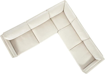 CHITA Super Large Luxury V Shape Corner Sectional Modular Sofa, Down Filled Modern Sofa, Deep Seat Comfty Cloud Couch, 114 inch Width, 5 Seat Couch with Chaise, Solid Wood Leg, Linen