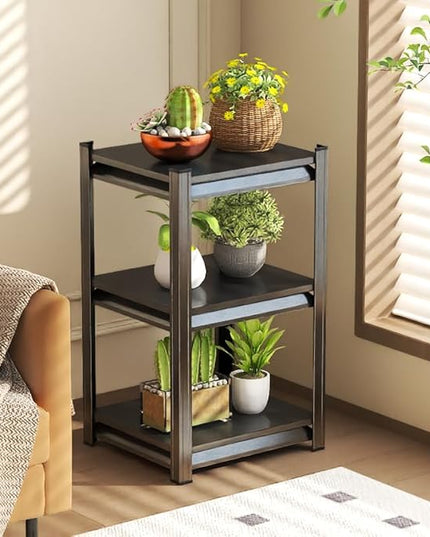 Storage Shelves, Garage Metal Shelving Unit, Adjustable, Double-Layer Column with Reinforced Ribs, Heavy-Duty, Capable of Bearing 600-3600 lbs (Black, 32 * 16 * 12, 3-Tier)