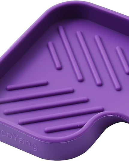 Silicone Bathroom Soap Dishes with Drain Spout-Bathroom and Kitchen Sink Organizer,Sponge Holder,Dish Soap Tray,Perfect for Dispenser,Scrubber,Bottle,Cup on Sink or Counter-Purple 4.9"×3.2"