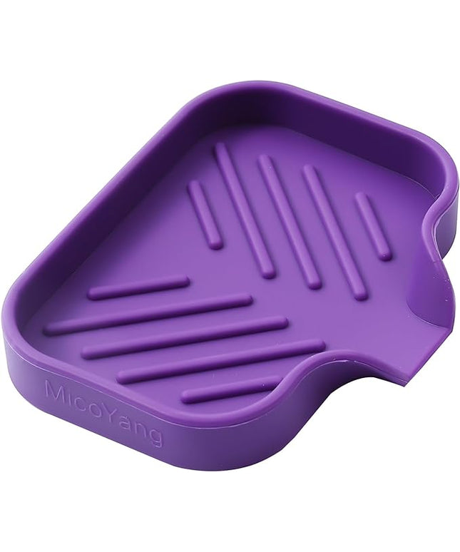 Silicone Bathroom Soap Dishes with Drain Spout-Bathroom and Kitchen Sink Organizer,Sponge Holder,Dish Soap Tray,Perfect for Dispenser,Scrubber,Bottle,Cup on Sink or Counter-Purple 4.9"×3.2"