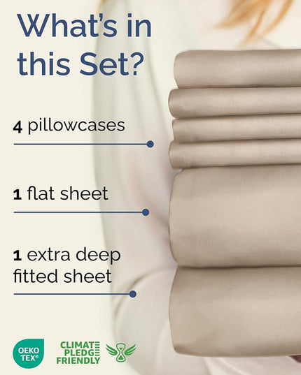 Extra Deep Cal King Sheet Set - 6 Piece Breathable & Cooling Sheets - Hotel Luxury Bed Sheets Set - Easy & Secure Fit - Soft, Wrinkle Free & Comfy Sheets Set - Wheat Sheet Set with Extra Deep Pockets