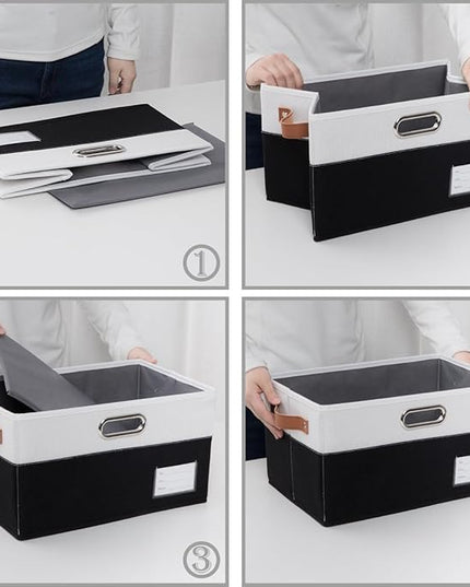 PRANDOM Foldable Storage Bins with Lids [3-Pack] Fabric Collapsible Storage Boxes Baskets Cubes Containers with Handles for Closet Living Room Bedroom (Black & White 14.9x9.8x9.8'')