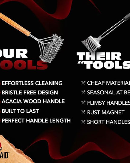 BBQ-AID Grill Brush for Outdoor Grill Bristle Free - 18" BBQ Brush for Grill Cleaning Kit - Safe BBQ Grill Cleaner Brush and Scraper - Stainless Grill Cleaning Brush for Any Grill, Grill Accessories