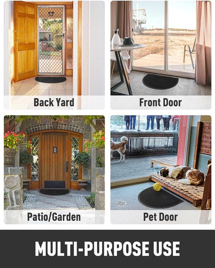 tchdio Door Mat Outdoor Indoor Entrance Doormat-Semicircular Durable Rubber Non Slip Front Door Mat for Outside Inside Entry Entryway Dirt Trapper WelcomeMat for Muddy Paws and Shoes-Black 24”x47”