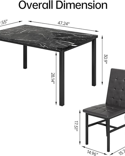 Hooseng Kitchen Table Set 5 Piece Dining Room Table Set Marble Dining Table 4 Chair Dining Table Set for Kitchen Living Room Breakfast Small Spaces (Black)