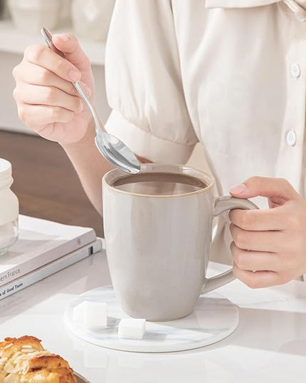 vancasso PLAYA Ceramic Coffee Mug Set of 6, 16 Oz Tea Cups with Handle for Latte, Tea, Cappuccino, Milk, Cocoa, Microwave&Dishwasher Safe, White