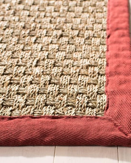 SAFAVIEH Area Rug 3x5 - Natural Fiber Collection - Natural & Red, Seagrass, Basketweave Pattern with Border (NF114D)