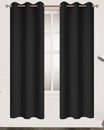 Yakamok 72 Inch Long Blackout Curtains for Bedroom, Thermal Insulated Grommet Drapes for Living Room, 38W x 72L, Black, 2 Panels