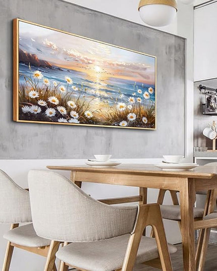 PHAOHUAXM Large Wall Art For Living Room Canvas Wall Decor For Office Bedroom Decorations Blue Ocean Landscape Wall Pictures Artwork Modern Beach Posters Aesthetic Home Decor Wood Framed 24"x48"