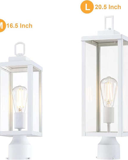 GRUENLICH Outdoor Lamp Post Light Fixtures, Exterior Pole Lantern with Tempered Glass, 20 Inch Fence Post Lighting for Garden Yard Pathway, White, 2 Pack