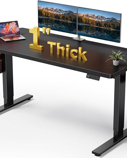 SIAGO Electric Standing Desk Adjustable - 60x28 Inch Sit Stand Desk with 1 Inch Thick Tabletop, Double Beam Frame, 3 Memory Height Adjustment, Cable Management for Home Office