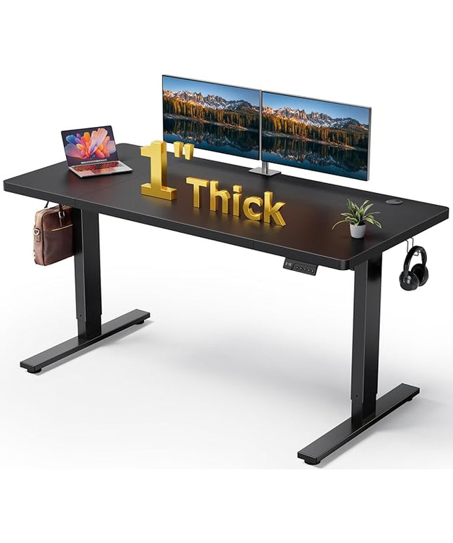 SIAGO Electric Standing Desk Adjustable - 60x28 Inch Sit Stand Desk with 1 Inch Thick Tabletop, Double Beam Frame, 3 Memory Height Adjustment, Cable Management for Home Office