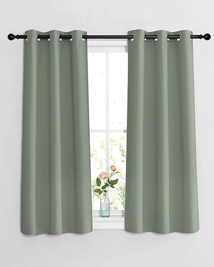 NICETOWN Blackout Sage Green Curtains 54 inches Long 2 Panels Set - Grommet Thermal Curtains Sound Dampening Window Treatments Room Darkening Drapes for Bedroom/Home Office, W37 x L54