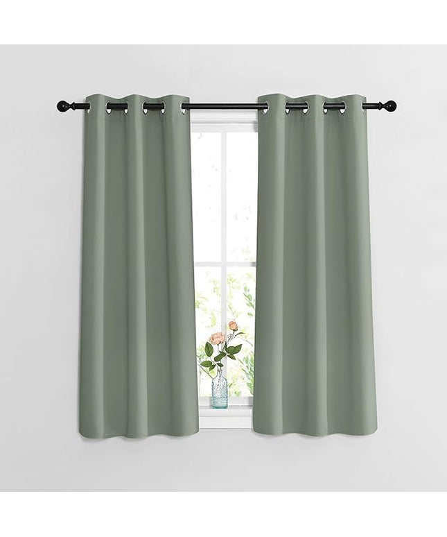 NICETOWN Blackout Sage Green Curtains 54 inches Long 2 Panels Set - Grommet Thermal Curtains Sound Dampening Window Treatments Room Darkening Drapes for Bedroom/Home Office, W37 x L54