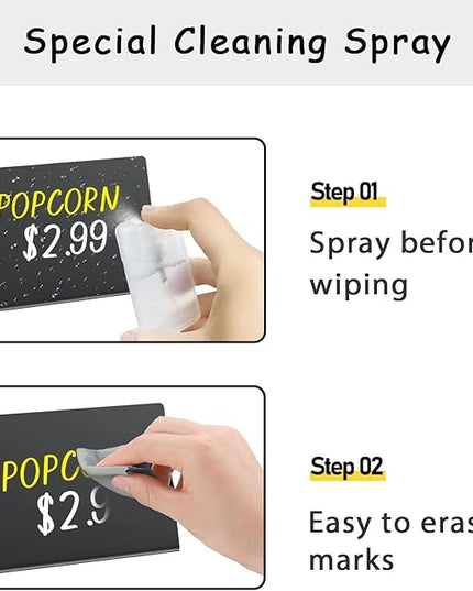 PigPotParty 12 Pcs Food Labels for Party Buffet w/Cleaning Spray, 4"x3" Mini Chalkboard Signs for Food Display, Table Place Cards - Name Tags- Small Chalk Board Signs, w/ 2 Markers