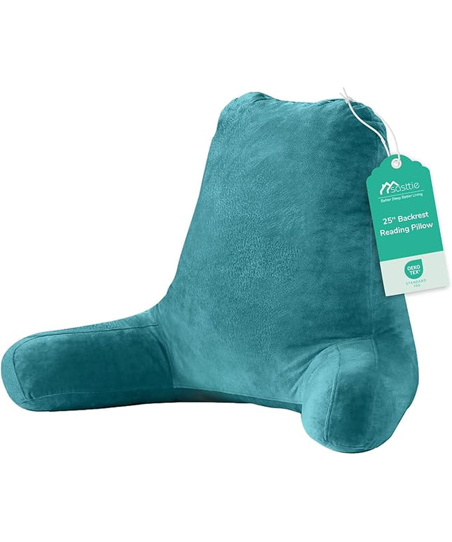 Sasttie 25-inch Reading Pillows for Sitting in Bed Adult, Jumbo Velvet Back Pillow Bed Sitting Up, XL High Back-Rest Support Cushion for Sit Up on Couch & Floor, Oeko-Tex Certified, Teal Blue