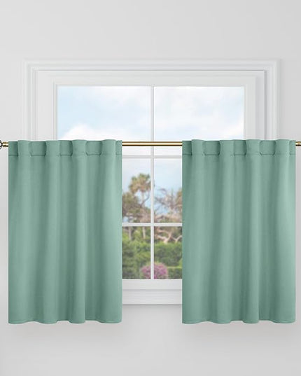BGment Frosty Green Cafe Blackout Curtains 36 Inch Length for Half Windows - 34 x 36 inch Curtains Rod Pocket and Back Tab Thermal Insulated Room Darkening Short Curtains for Kitchen, 2 Window Panels