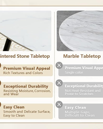 White Dining Table Set for 4, Sintered Stone Dining Room Sets for 4, Easy to Assemble