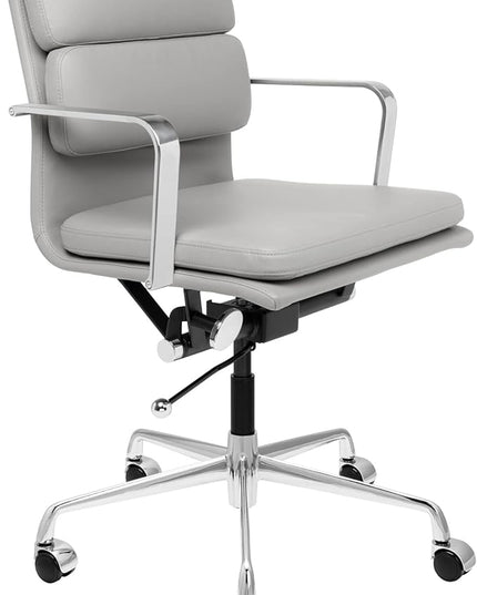 Laura Davidson Furniture SOHO II Padded Management Office Chair - Mid Back Desk Chair with Arm Rest, Swivel & Cushion Availability, Made of Faux Leather, Grey, Computer Chair