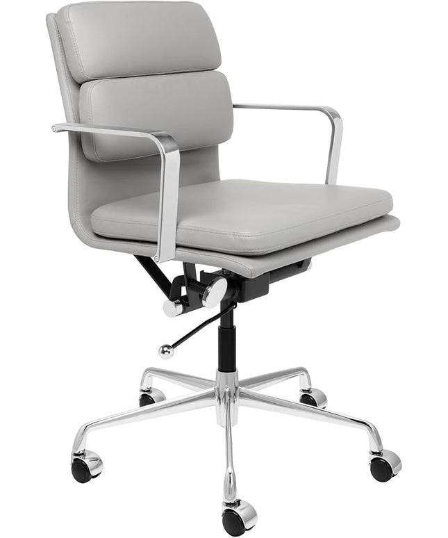 Laura Davidson Furniture SOHO II Padded Management Office Chair - Mid Back Desk Chair with Arm Rest, Swivel & Cushion Availability, Made of Faux Leather, Grey, Computer Chair