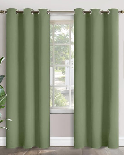 YoungsTex Olive Green Blackout Curtains for Living Room 84 Inches Long - Thermal Insulated with Grommet Room Darkening Window Drapes for Bedroom Office Dining, 2 Panels, Olive Green, 42 x 84 Inch