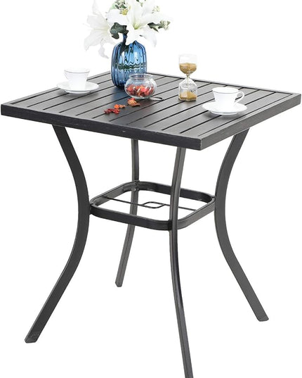 PHI VILLA Outdoor Patio 31" Square Height Bar Table with Umbrella Hole, 36" Height Coating Old Craft for Garden