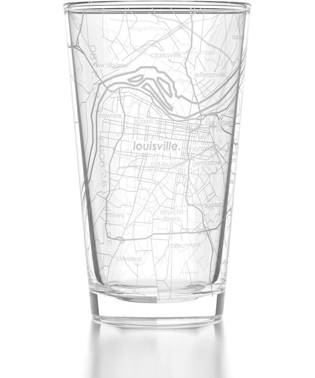 Well Told Engraved Louisville Kentucky Map Pint Glass, Etched Beer Gift (16 oz, Clear) City Map Pint, Custom City Glassware, Gifts For Beer Lovers