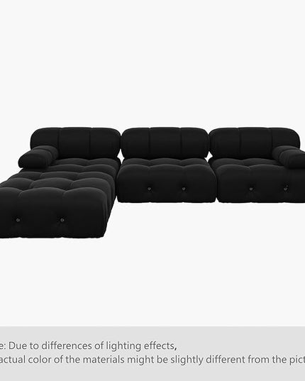 JACH 104'' Modern Sectional Sofa, L-Shaped Minimalist Velvet Floor Sofas Couches, Couch Sectional with Reversible Chaise Ottoman for Living Room Office Apartment (3 Seats,1 Ottoman, Black)