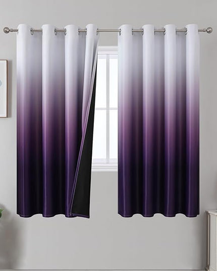 Estelar Textiler Purple and Greyish White Blackout Curtains for Bedroom 63 Inch Length 2 Panels Set, Full Room Darkening Thermal Insulated Grommet Top Ombre Window Drapes for Living Room,W52xL63