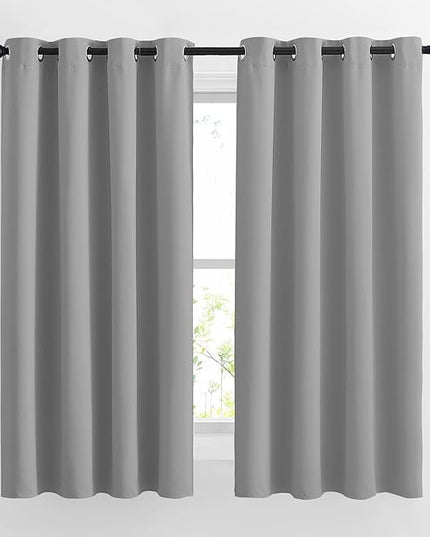 NICETOWN Bedroom Blackout Curtains Panels - Window Treatment Thermal Insulated Solid Grommet Room Darkening Drapes for Living Room (Set of 2 Panels, 52 by 63 Inch, Silver Grey)
