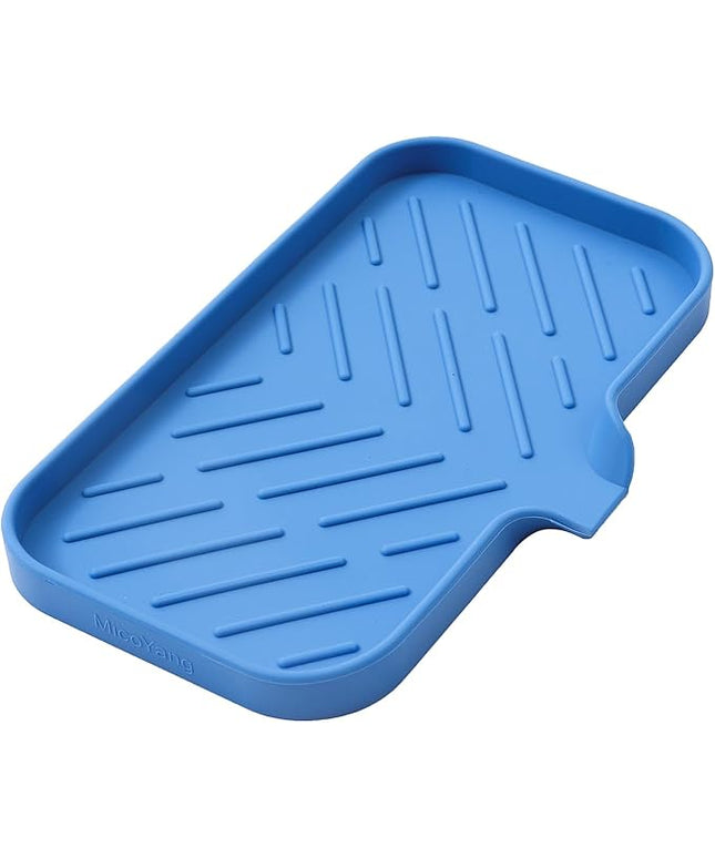 Silicone Bathroom Soap Dishes with Drain Spout Bathroom and Kitchen Sink Organizer,Sponge Holder,Dish Soap Tray,Perfect for Dispenser,Scrubber,Bottle,Cup on Counter Lichen Blue 9.6"×5.3"