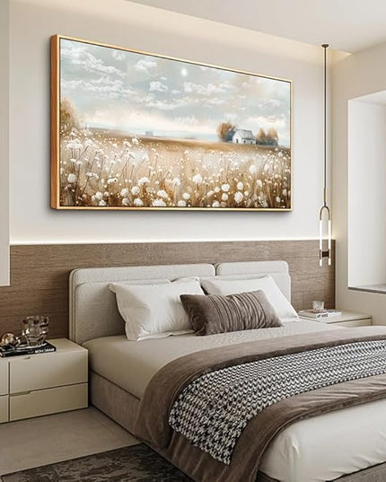 ERQINHUA Large Canvas Wall Decor For Living Room Dining Room Art Prints White Flowers Landscape Painting Wood Frame Wall Art For Kitchen Corridor Bedroom Bathroom Home Decor Aesthetics 30x60 In