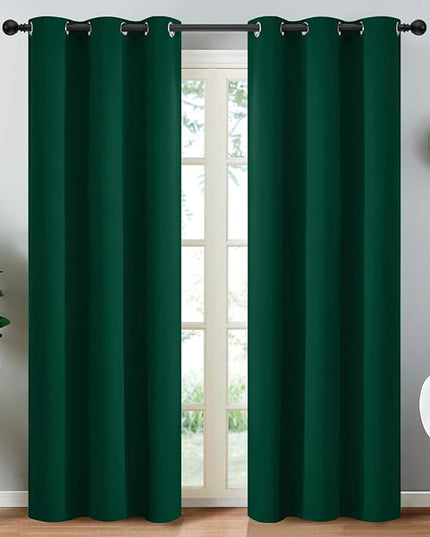 Yakamok Dark Green Blackout Curtains for Bedroom, Room Darkening Thermal Insulated Grommet Window Curtains, Light Blocking Blackout Drapes for Living Room, 38Wx84L inch,2 Panels